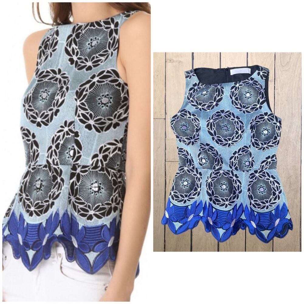 THAKOON ADDITION Floral Embroidered Peplum Top Size 4